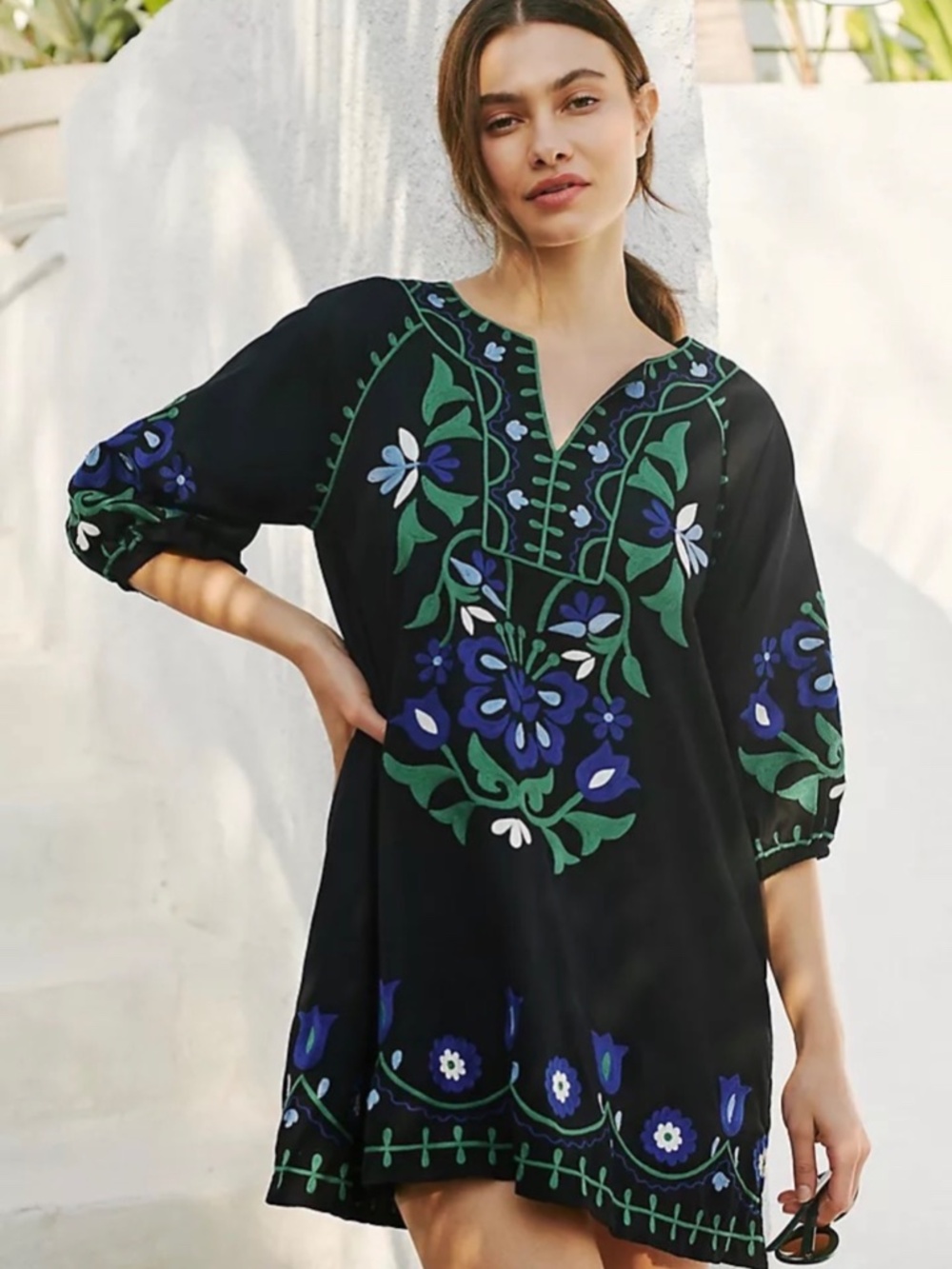 Roller Rabbit Lavandou Grace Tunic Short Embroidered Dress size M Black Green